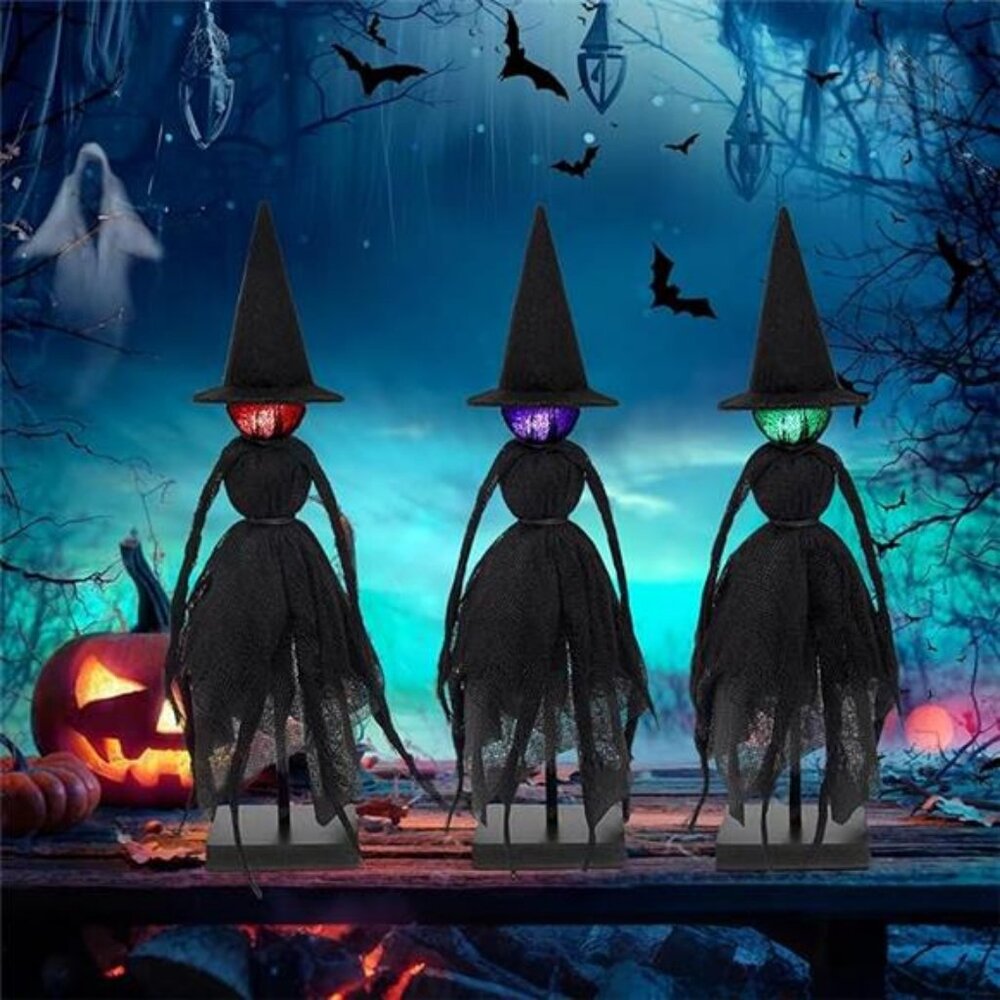 Halloween Decorations Indoor, Set of 3 Primitive Witch with Hats, Spooky - Picture 8 of 8